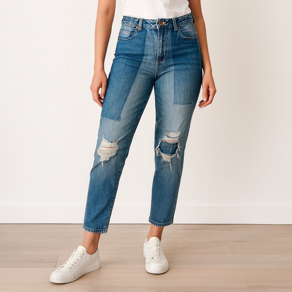 Treasure & Bond Patchwork Distressed Jeans Size 30 Relaxed Crop High Rise Edgy